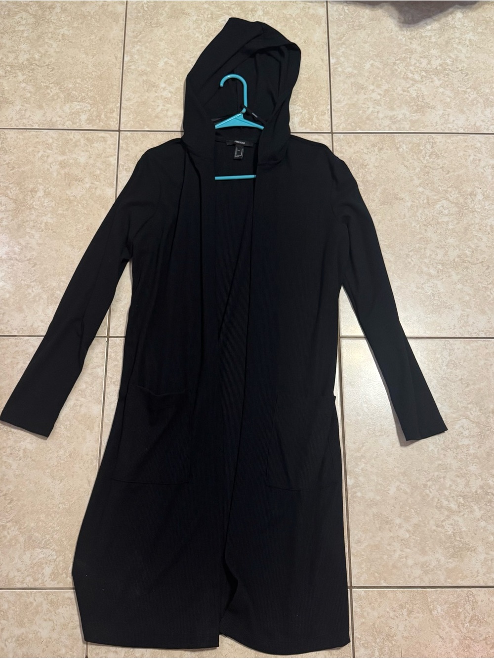 Forever 21 Black Hooded Longline Cardigan